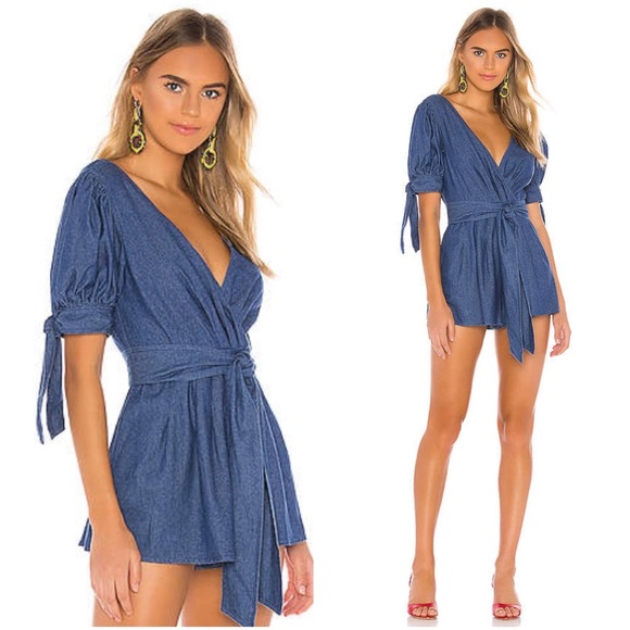 C/MEO Collective Kind to you Romper Puff Sleeve Cross Back Romper in Indigo - Picture 4 of 14